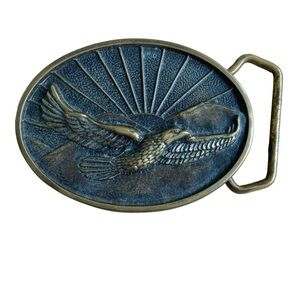 Vintage solid brass buckle belt flying eagle 1981 BTS made in USA unisex